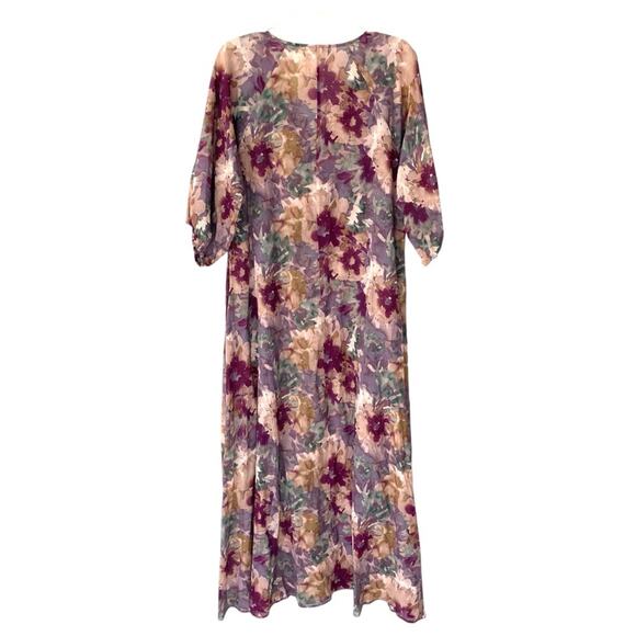 Calme by Johnny Was Button Raglan Floral Maxi Dress size medium Purple Pink - Picture 7 of 10